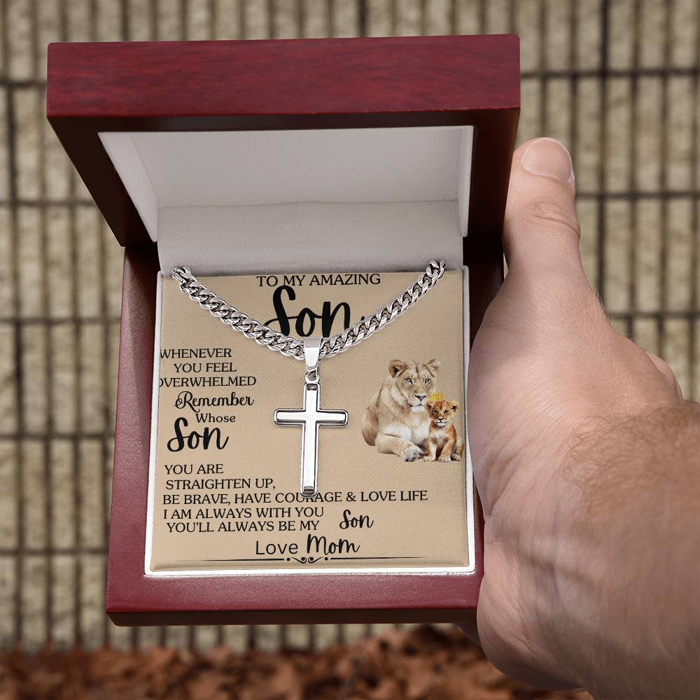 Remember Whose Son Cuban Chain with Artisan Cross Necklace