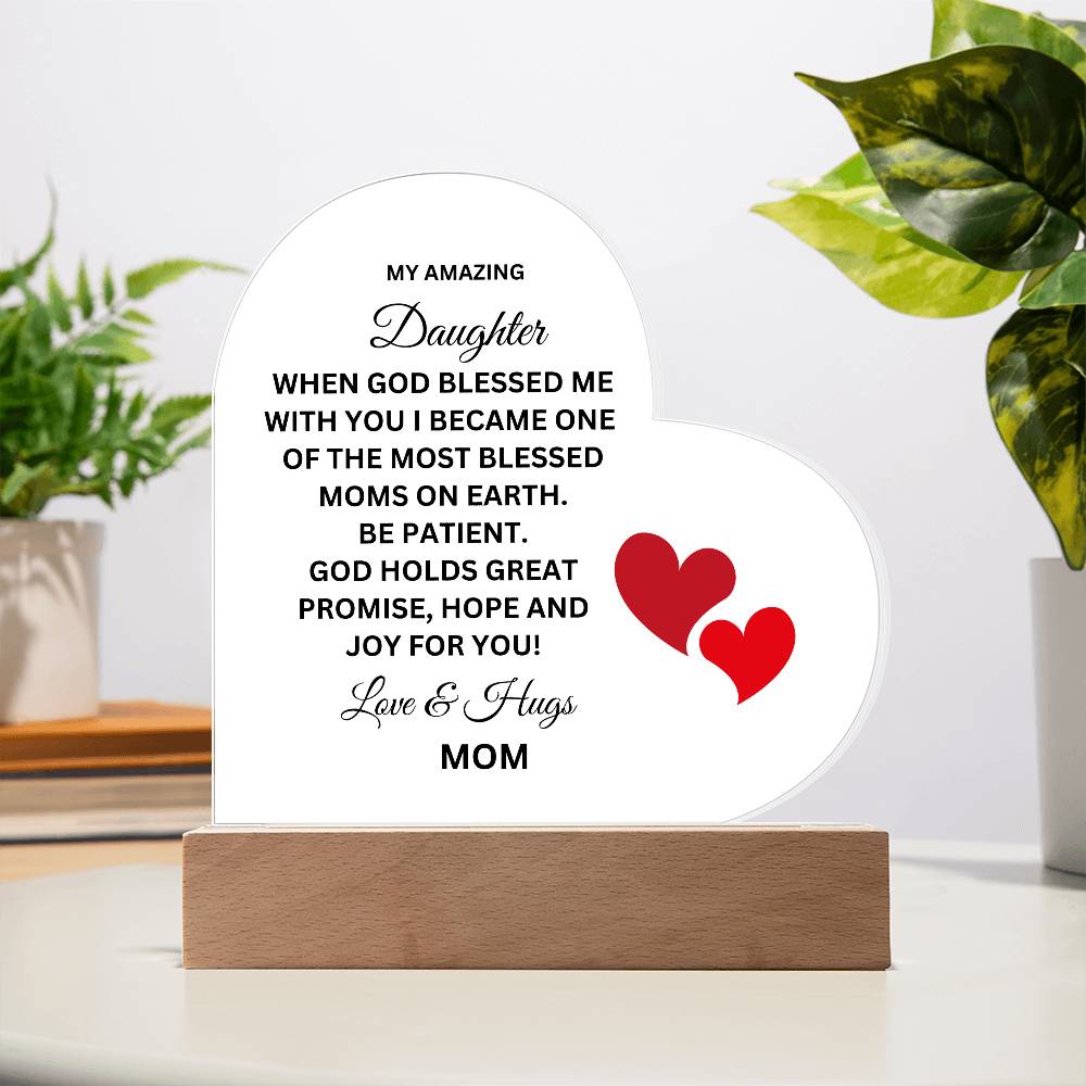 GOD BLESSED MY DAUGHTER ACRYLIC LIGHED HEART
