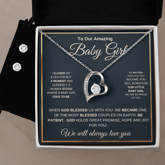 TO OUR BABY GIRL - Forever Love Necklace and Cubic Zirconia Earring Set